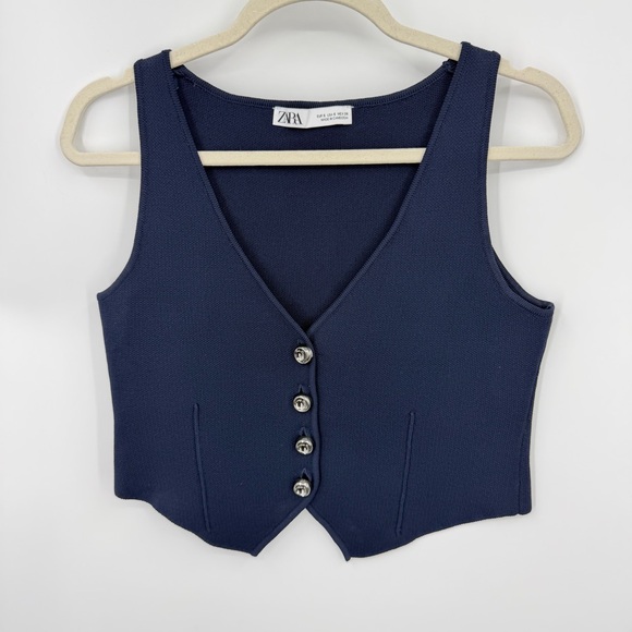 Zara Jackets & Blazers - Zara Navy Blue Vest - Women’s Size Small knit silver button front